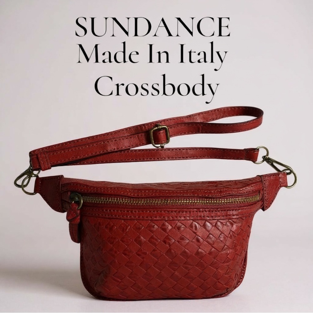 Sundance Red Woven Leather Crossbody Belt Bag